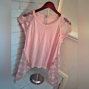 POL Asymmetrical Blush Pink Super Soft Lace Sleeves & Sides- Oversized